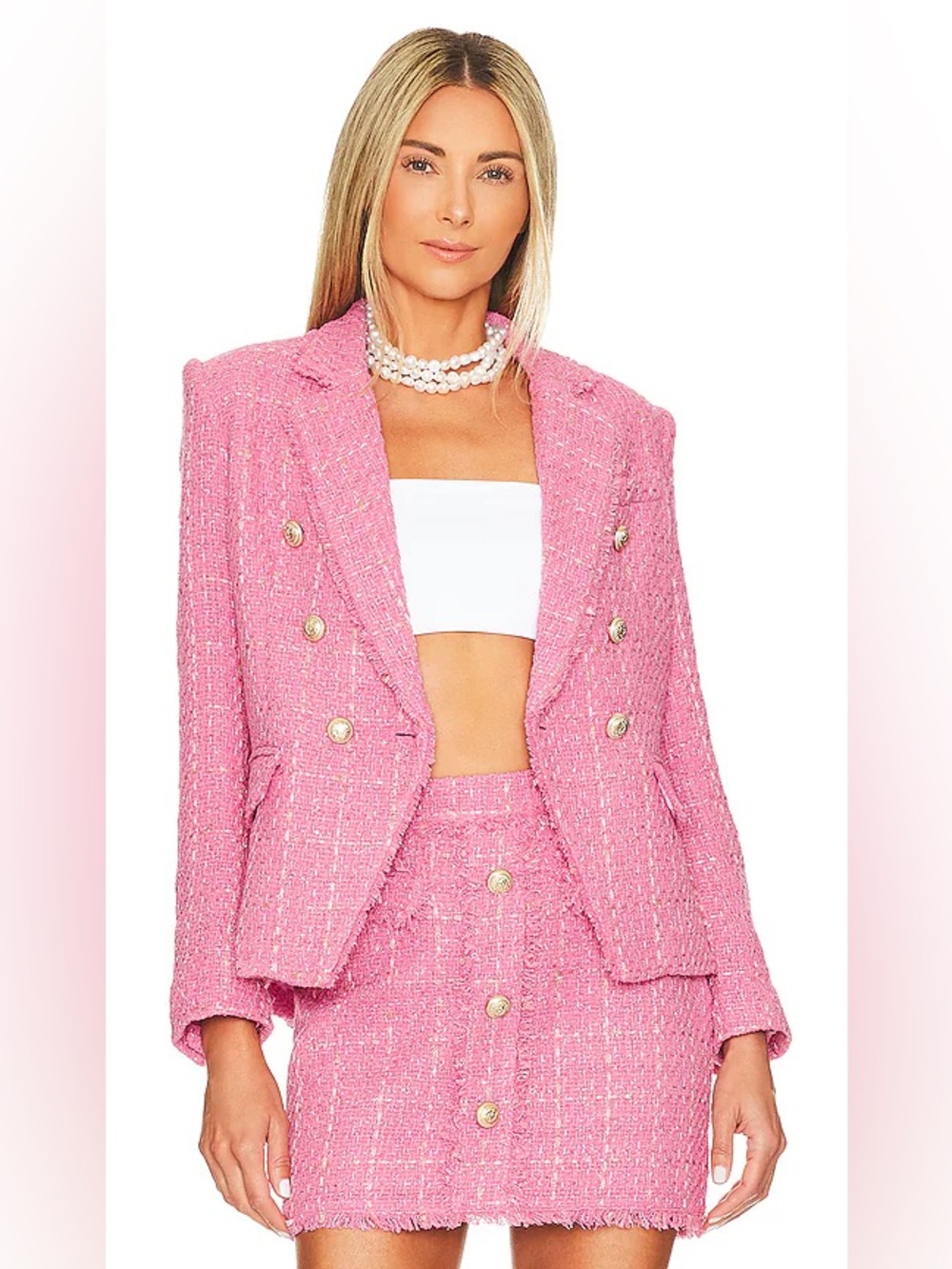 Generation Love NYC Eliza tweed blazer in pink